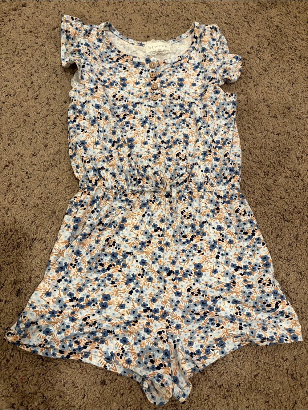 btween Blue and Tan Floral Girls' Romper